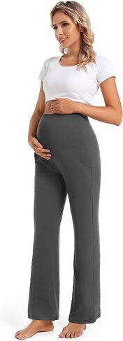 Foucome Women's Maternity Pants Wide Leg Pregnancy Work Pants | Over Belly, Casual Loose Fit, Maternity Dress Pants, Business Casual Slacks, Cozy Lounge Trousers with Pockets in Kuwait