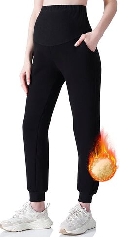 POSHDIVAH سروال نسائي مبطن بالصوف فوق البطن للحمل سميك ودافئ للشتاء بيجامة للركض والتمارين in Kuwait