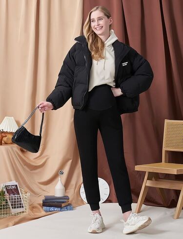 POSHDIVAH سروال نسائي مبطن بالصوف فوق البطن للحمل سميك ودافئ للشتاء بيجامة للركض والتمارين in Kuwait