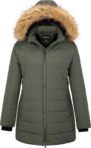 Soularge Women's Plus Size Winter Thicken Puffer Coat with Detachable Hood in Kuwait