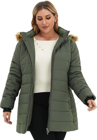 Soularge Women's Plus Size Winter Thicken Puffer Coat with Detachable Hood in Kuwait