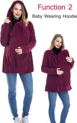 Smallshow Women's Fleece Zip Up 3 in 1 Maternity Baby Wearing Hoodie Sweatshirt Jacket in Saudi Arabia
