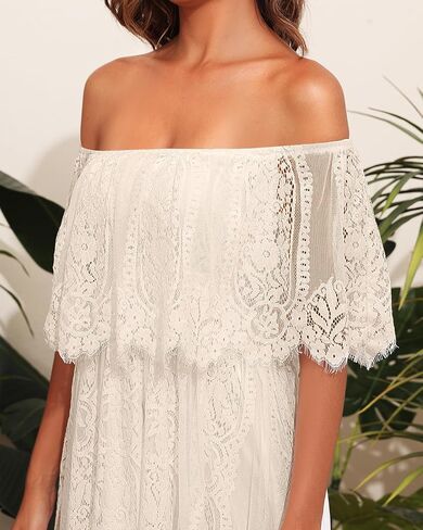Holipick Women's Off Shoulder Lace Maxi Dress Boho Wedding Guest Bridesmaid Beach Formal Long Dress in Saudi Arabia