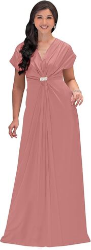 KOH KOH Womens Long V-Neck Short Sleeve Semi Formal Wedding Gown Maxi Dress in Saudi Arabia