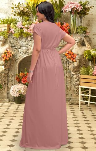 KOH KOH Womens Long V-Neck Short Sleeve Semi Formal Wedding Gown Maxi Dress in Saudi Arabia