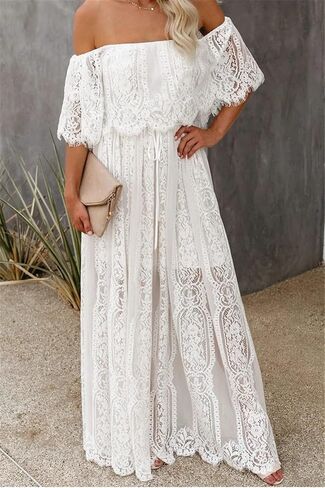 HOYISHION Women's Off The Shoulder Floral Lace Maxi Dress White Bridesmaid Wedding Party Maternity Photoshoot Long Dresses in Saudi Arabia