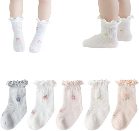 Toddler Girl Ruffle Socks Baby Girls Knee High Socks | Soft Cotton,Stretch & Breathable,Cute Frilly Cuff,Flower & Bow,Newborn/Infant Long Tube Socks,School/Daily/Dress Wear in Saudi Arabia