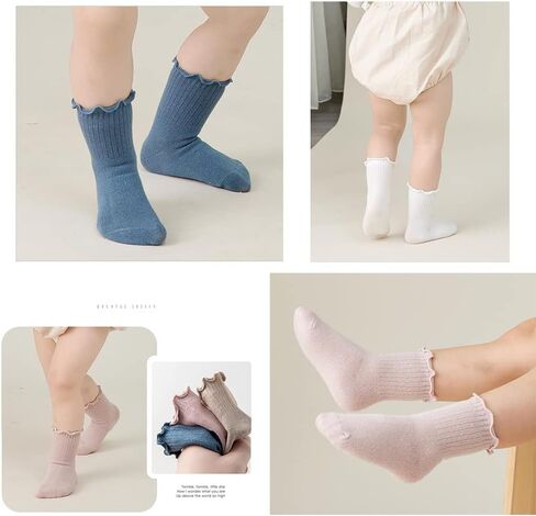 Toddler Girl Ruffle Socks Baby Girls Knee High Socks | Soft Cotton,Stretch & Breathable,Cute Frilly Cuff,Flower & Bow,Newborn/Infant Long Tube Socks,School/Daily/Dress Wear in Saudi Arabia