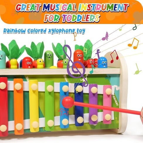 ألعاب مونتيسوري الخشبية للأطفال بعمر 3 سنوات: لعبة قصف الطفل 7 في 1 مع لعبة إكسيليفون لحصاد الجزر وصيد الأسماك، هدية نشاط التطوير التعليمي لعمر 1 2 3 4 سنوات للرضع صبي فتاة أطفال in Kuwait