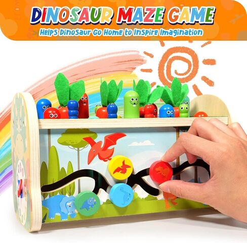 ألعاب مونتيسوري الخشبية للأطفال بعمر 3 سنوات: لعبة قصف الطفل 7 في 1 مع لعبة إكسيليفون لحصاد الجزر وصيد الأسماك، هدية نشاط التطوير التعليمي لعمر 1 2 3 4 سنوات للرضع صبي فتاة أطفال in Kuwait