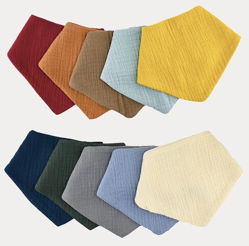 صدريات أطفال من ميردف موسلين مكونة من 10 صدريات أطفال باندانا للجنسين من الأولاد والبنات، مجموعة من 10 ألوان ثابتة من القطن بنسبة 100% in Kuwait