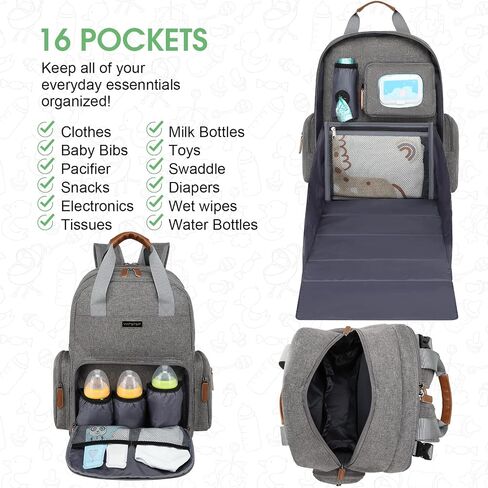 Diaper Bag Backpack with Changing Station, Baby Diaper Organizer Travel Bag | Large Capacity Diaper Bag for Moms Dads - Fold Out Changing Pad, Insulated Pockets, Stroller Straps, Baby Eessentials in Saudi Arabia