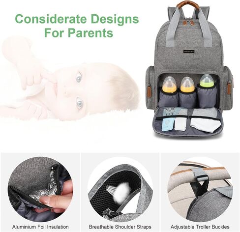 Diaper Bag Backpack with Changing Station, Baby Diaper Organizer Travel Bag | Large Capacity Diaper Bag for Moms Dads - Fold Out Changing Pad, Insulated Pockets, Stroller Straps, Baby Eessentials in Saudi Arabia