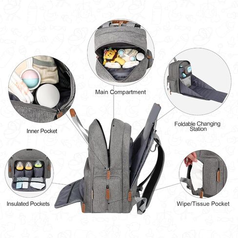 Diaper Bag Backpack with Changing Station, Baby Diaper Organizer Travel Bag | Large Capacity Diaper Bag for Moms Dads - Fold Out Changing Pad, Insulated Pockets, Stroller Straps, Baby Eessentials in Saudi Arabia