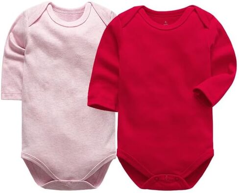 بدلة قطعة واحدة من القطن بأكمام طويلة للجنسين من CuteOn Baby ذات ياقة مدورة سادة in Kuwait