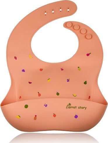 Carrot story 100% Silicone Pocket Baby Toddler Bibs, Waterproof Washable Bibs, BPA Free, Microwave/Dishwasher Safe, Set of 2 in Kuwait