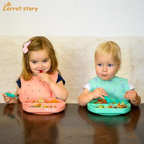Carrot story 100% Silicone Pocket Baby Toddler Bibs, Waterproof Washable Bibs, BPA Free, Microwave/Dishwasher Safe, Set of 2 in Kuwait