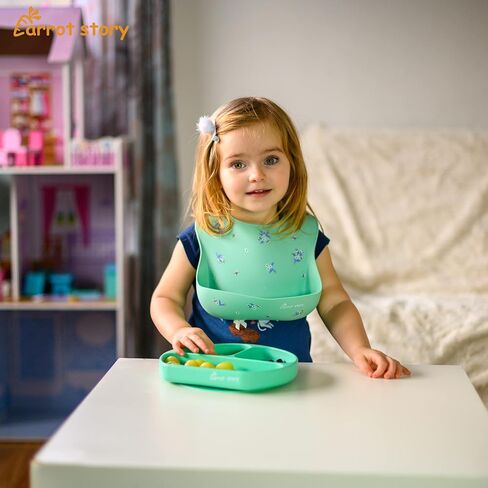 Carrot story 100% Silicone Pocket Baby Toddler Bibs, Waterproof Washable Bibs, BPA Free, Microwave/Dishwasher Safe, Set of 2 in Kuwait