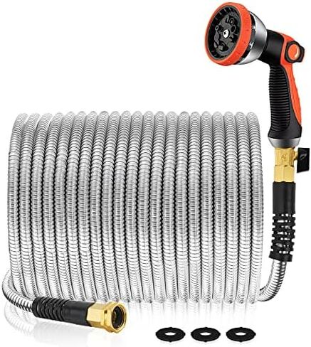 خرطوم حديقة معدني بطول 50 قدم - خرطوم مياه من الفولاذ المقاوم للصدأ، خرطوم حديقة مرن شديد التحمل قابل للطي ولا يحتوي على أنابيب مياه ملتوية in Kuwait