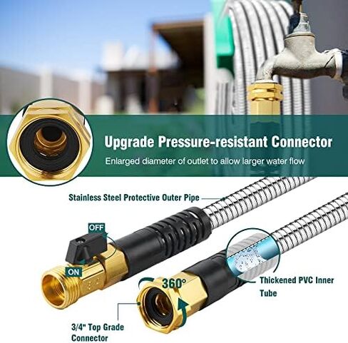 خرطوم حديقة معدني بطول 50 قدم - خرطوم مياه من الفولاذ المقاوم للصدأ، خرطوم حديقة مرن شديد التحمل قابل للطي ولا يحتوي على أنابيب مياه ملتوية in Kuwait