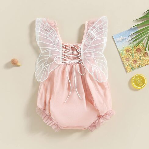 CREAIRY Baby Girl Butterfly Wings Short Sleeve Romper Dress Lace Tulle Tutu Dress Bodysuit Jumpsuit Birthday Summer Outfits in Saudi Arabia