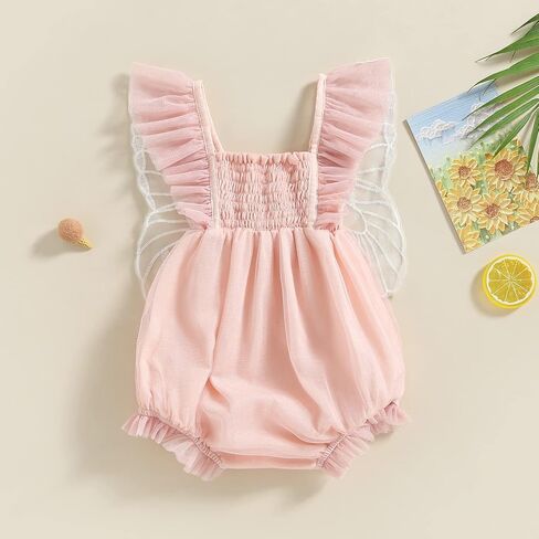 CREAIRY Baby Girl Butterfly Wings Short Sleeve Romper Dress Lace Tulle Tutu Dress Bodysuit Jumpsuit Birthday Summer Outfits in Saudi Arabia