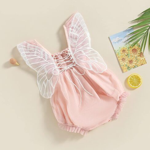 CREAIRY Baby Girl Butterfly Wings Short Sleeve Romper Dress Lace Tulle Tutu Dress Bodysuit Jumpsuit Birthday Summer Outfits in Saudi Arabia