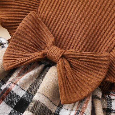 Madjtlqy Newborn Baby Girl Fall Winter Outfit Set Plaid Romper Dress Ruffles Long Sleeve Clothes Jumpsuit with Bow Headband in Saudi Arabia