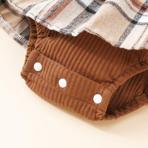 Madjtlqy Newborn Baby Girl Fall Winter Outfit Set Plaid Romper Dress Ruffles Long Sleeve Clothes Jumpsuit with Bow Headband in Saudi Arabia
