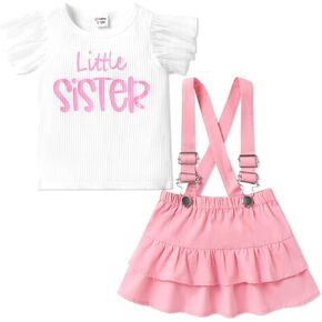 PATPAT Baby Girl Flutter Sleeve Romper Skirts Set Baby Girl Summer Outfits Top+Suspender Skirt 0-24 Months in Saudi Arabia