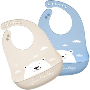 Eimmabey Silicone Bibs for Babies and Toddlers 2 Sets Feeding Bibs for Boy and Girl, Adjustable Soft Waterproof Bibs