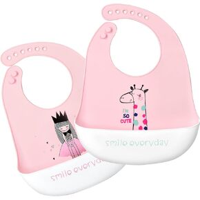 Eimmabey Silicone Bibs for Babies and Toddlers 2 Sets Feeding Bibs for Boy and Girl, Adjustable Soft Waterproof Bibs in Kuwait