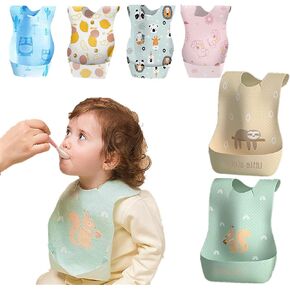 LafaVida 60 Pack Disposable Bibs for Babies and Toddlers with Food Catcher - 6 Popular Cartoon Patterns - Waterproof and Skin-friendly - Suitable for Toddlers,feeding,traveling,outdoor Use in Saudi Arabia