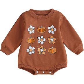 Halloween Baby Girl Boy Clothes Pumpkin Print Sweatshirt Romper Infant Long Sleeve One Piece Romper Fall Outfits in Kuwait