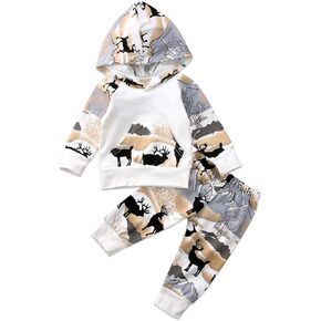 2Pcs Baby Boys Hoodie Tops Pants Set Dinosaur Deer Print Sweatsuit Fall Winter Outfits in Saudi Arabia