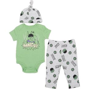 Marvel Avengers Spider-Man Hulk Captain America Baby 3 Piece Outfit Set: Cuddly Mix N' Match Bodysuit Pants Hat