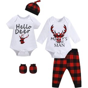bakjuno 5PCs Newborn Baby Deer Outfit Hunting Baby Boy Shower Infant Clothes Pant Set