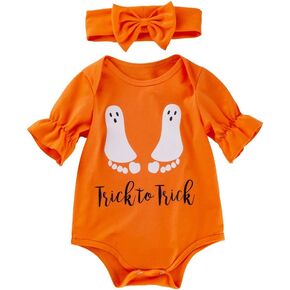 My First Halloween Baby Bodysuit Newborn Boys Girls Orange One-piece Trick To Trick Romper Outfit With Headband in Kuwait