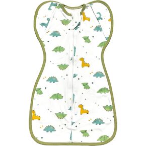 Transitional Dinosaur Swaddle Sack for Baby Sleep Sack with Arms Up Design Arms Free with Snap Button Mitten Cuffs 2-Way Zipper Sleeping Bag for Newborn Baby Boys and Girls (Green, Small)