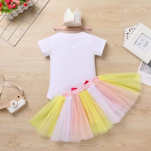 IBTOM CASTLE Baby Girl One Year Old Birthday Floral Lace Party Cake Smash Romper+Tutu Skirt Set+Crown Photo Shoot Clothes in Kuwait