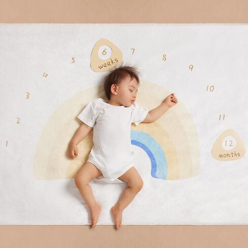 bc babycare بطانية مايلستون الشهرية مقاس 40 × 60 بوصة، خلفية تصوير لحديثي الولادة إلى طفل صغير مع بطانية أشهر قوس قزح للأطفال، بطانية مايلستون للأطفال من عمر 1 إلى 12 شهرًا طفلة وصبي in Kuwait