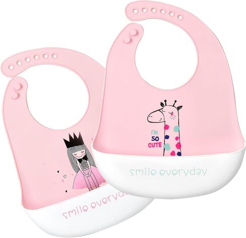 Eimmabey Silicone Bibs for Babies and Toddlers 2 Sets Feeding Bibs for Boy and Girl, Adjustable Soft Waterproof Bibs in Kuwait