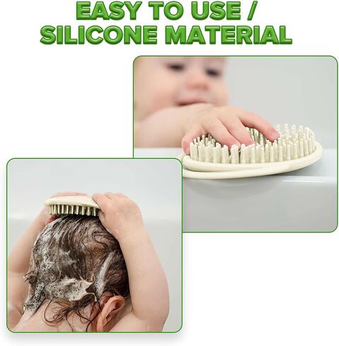 haakaa Silicone Shampoo Brush - Cradle Cap Brush Comb - Baby Hair Scrubber - Baby Bath Essentials - 1pk-Pea Green in Saudi Arabia