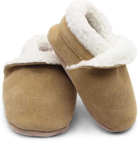 Dotty Fish Baby & Kids Suede Slippers – Fleece Lined, Warm & Cozy, Non-Slip, Soft, Barefoot Soles, Boys & Girls Winter House Shoes, Lightweight & Flexible, UK Brand – 5 Designs, 0-5 Years in Kuwait