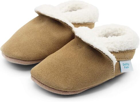 Dotty Fish Baby & Kids Suede Slippers – Fleece Lined, Warm & Cozy, Non-Slip, Soft, Barefoot Soles, Boys & Girls Winter House Shoes, Lightweight & Flexible, UK Brand – 5 Designs, 0-5 Years in Kuwait