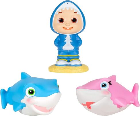 CoComelon Official Bath Squirters, Featuring JJ Character Toy (4" Tall) and 2 Sharks (4" Wide), Bath Time Fun Playset - Character Toys for Babies, Toddlers, and Kids in Saudi Arabia