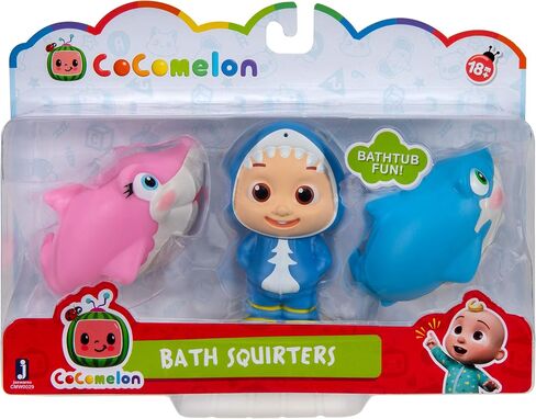 CoComelon Official Bath Squirters, Featuring JJ Character Toy (4" Tall) and 2 Sharks (4" Wide), Bath Time Fun Playset - Character Toys for Babies, Toddlers, and Kids in Saudi Arabia