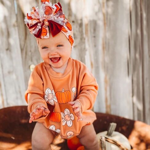 Halloween Baby Girl Boy Clothes Pumpkin Print Sweatshirt Romper Infant Long Sleeve One Piece Romper Fall Outfits in Saudi Arabia