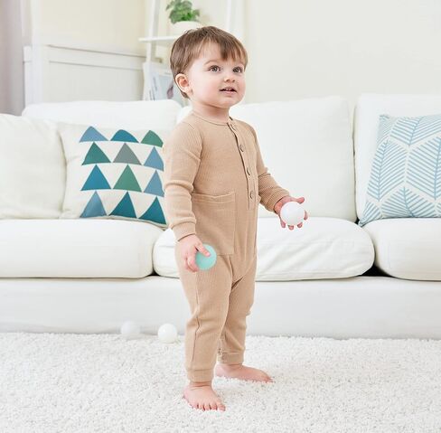Baby Boy Newborn Rompers Long Sleeve Jumpsuit Infant Knit Outfits Clothes | 2 pack solid bodysuit footless romper, soft, snap closure, easy diaper change in Saudi Arabia