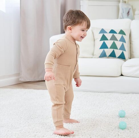 Baby Boy Newborn Rompers Long Sleeve Jumpsuit Infant Knit Outfits Clothes | 2 pack solid bodysuit footless romper, soft, snap closure, easy diaper change in Saudi Arabia